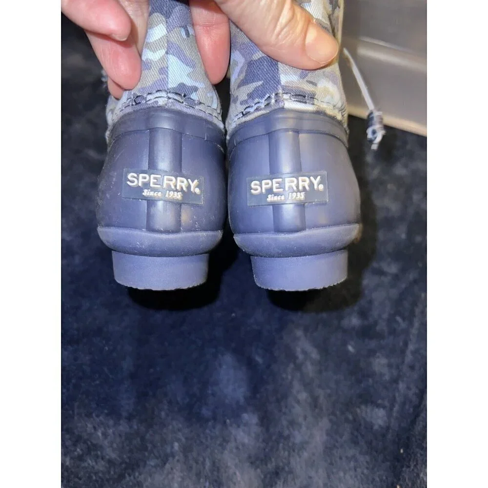 SPERRY Saltwater Camo Navy Blue Water Resistant Boots Youth Sz 1